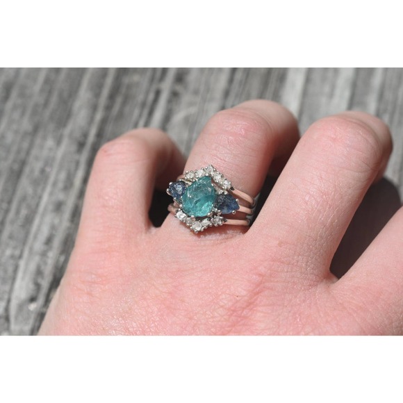 Aquamarine, Montana sapphire engagement ring set size 3 4 5 6 7 8 9 10 1… - Picture 3 of 4